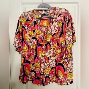 Unique Vintage brand super pretty, psychedelic print, spring blouse.